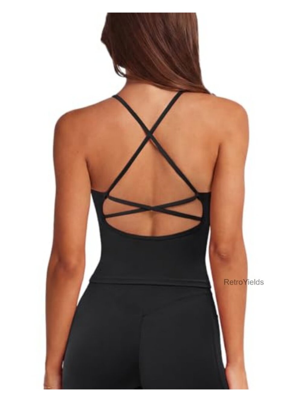 V-Neck Padded Longline Sports Bra Yoga Crop Tank Workout Open Back